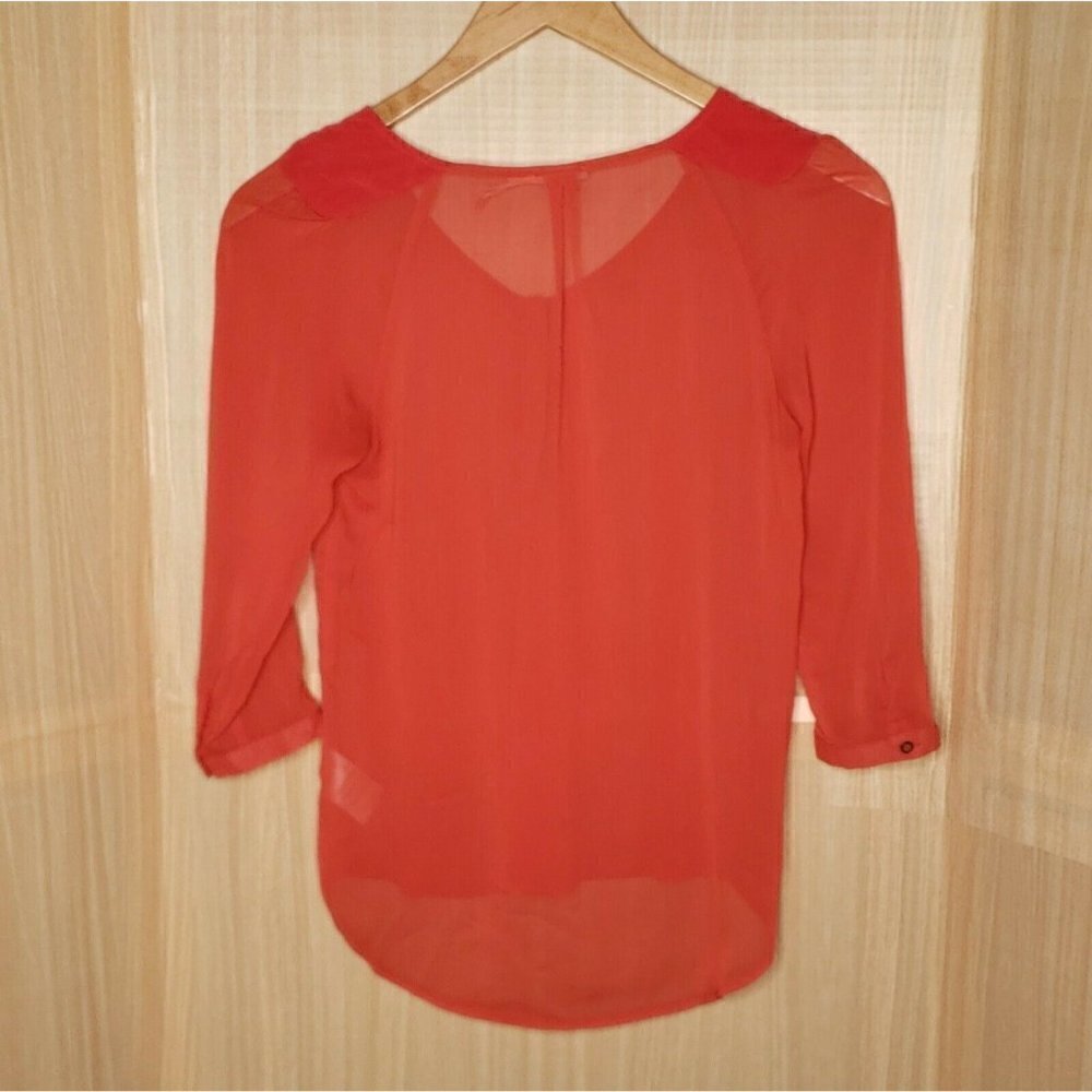 Kimchi Blue Urban Outfitters Womens Sheer Gauzy 3/4 Sleeve Blouse Small Salmon - Picture 2 of 7